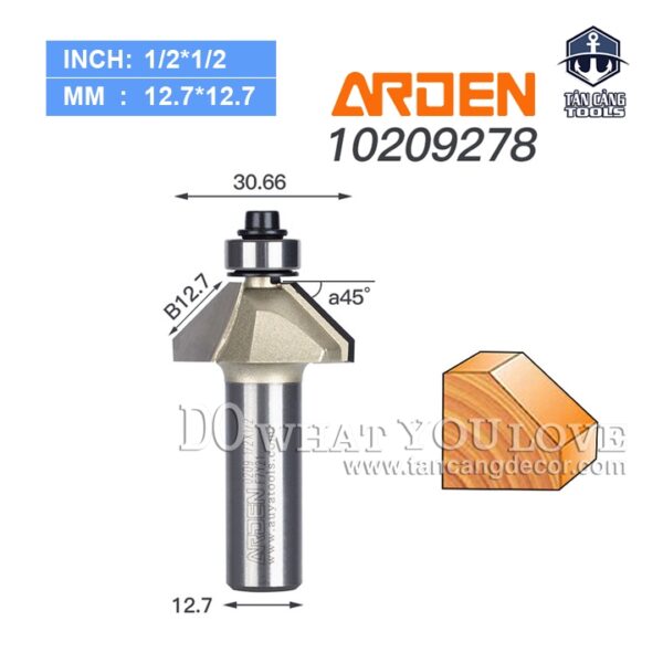 Mũi Router Arden Vát 45 Độ 12.7 mm Cốt 12.7 mm Arden 0209