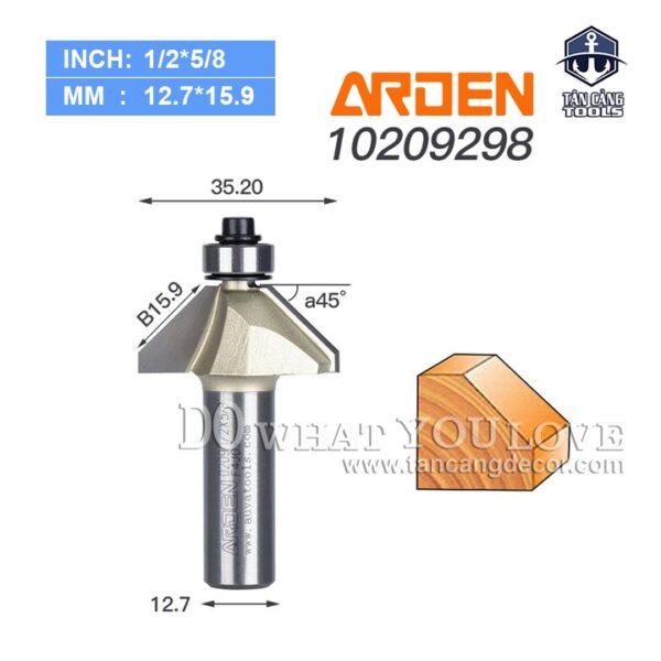 Mũi Router Arden Vát 45 Độ 15.9 mm Cốt 12.7 mm Arden 0209