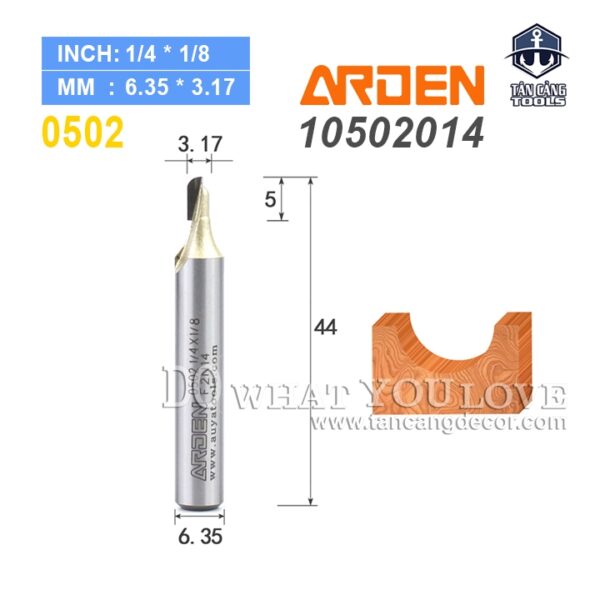 Mũi Router Arden Đánh Rãnh Tròn Góc 3.17 mm Cốt 6.35 mm Arden 0502