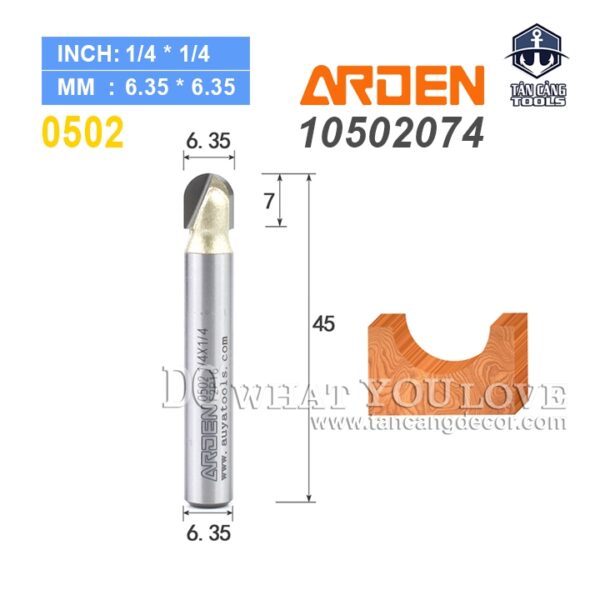 Mũi Router Arden Đánh Rãnh Tròn Góc 6.35 mm Cốt 6.35 mm Arden 0502