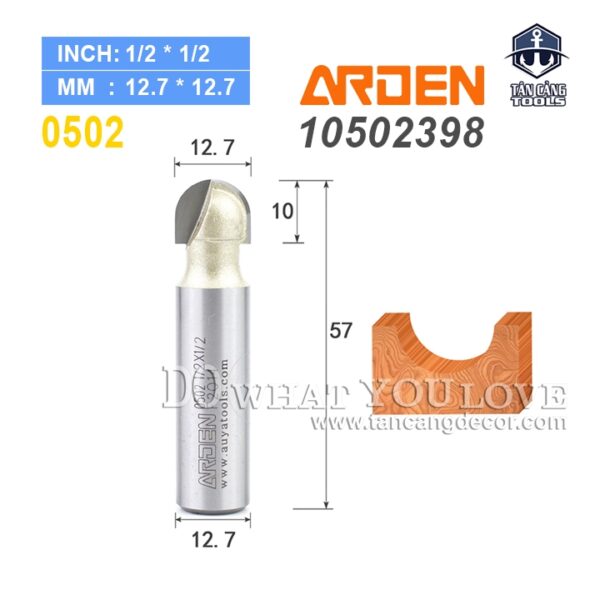 Mũi Router Arden Đánh Rãnh Tròn Góc 12.7 mm Cốt 12.7 mm Arden 0502