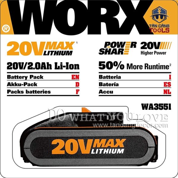 Alternative view of Pin Li-ion WORX WA3551 20V 2.0Ah
