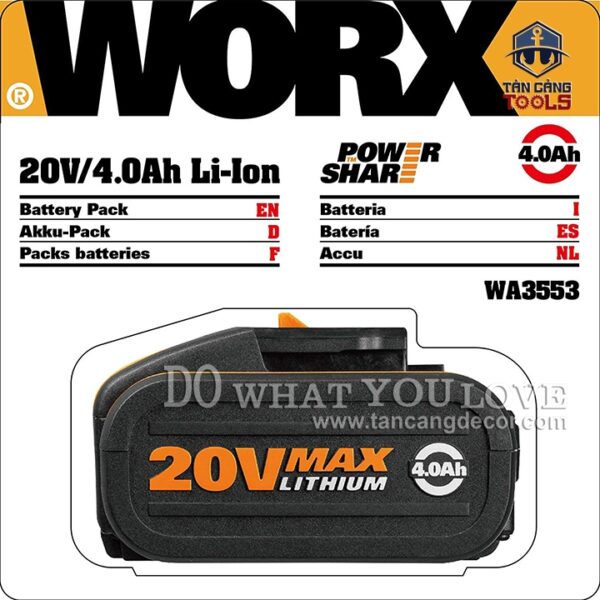 Alternative view of Pin Li-ion WORX WA3553 20V 4.0Ah