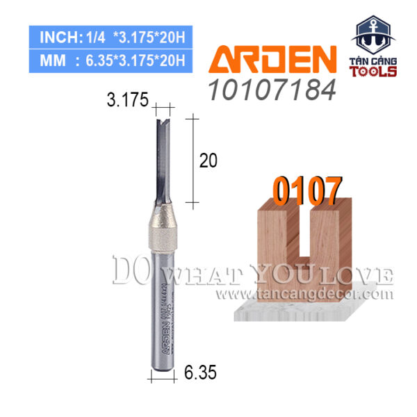 Mũi Router Arden CNC Móc Rãnh 3.175 x 20 mm Cốt 6.35 mm Arden 0107