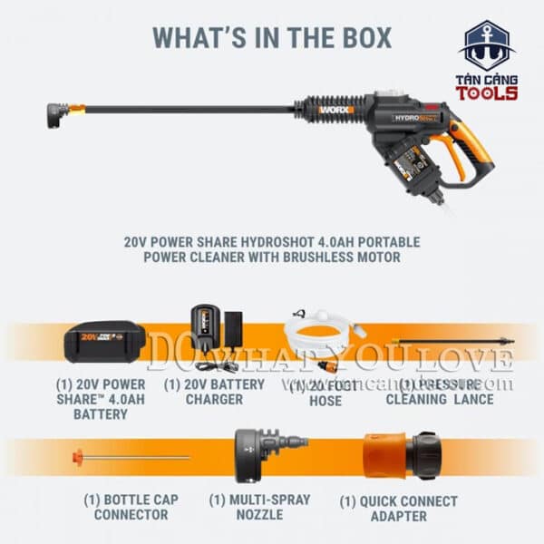 Máy Xịt Rửa Xe Dùng Pin 20V WORX HYDROSHOT WG630E.5 ( Thân Máy, 1 Pin 4.0Ah, 1 Sạc ) - Ảnh 3