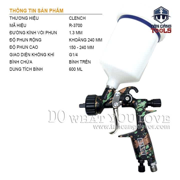 Súng Phun Sơn Clench R-3700 1.3 mm RP 600 cc - Ảnh 2