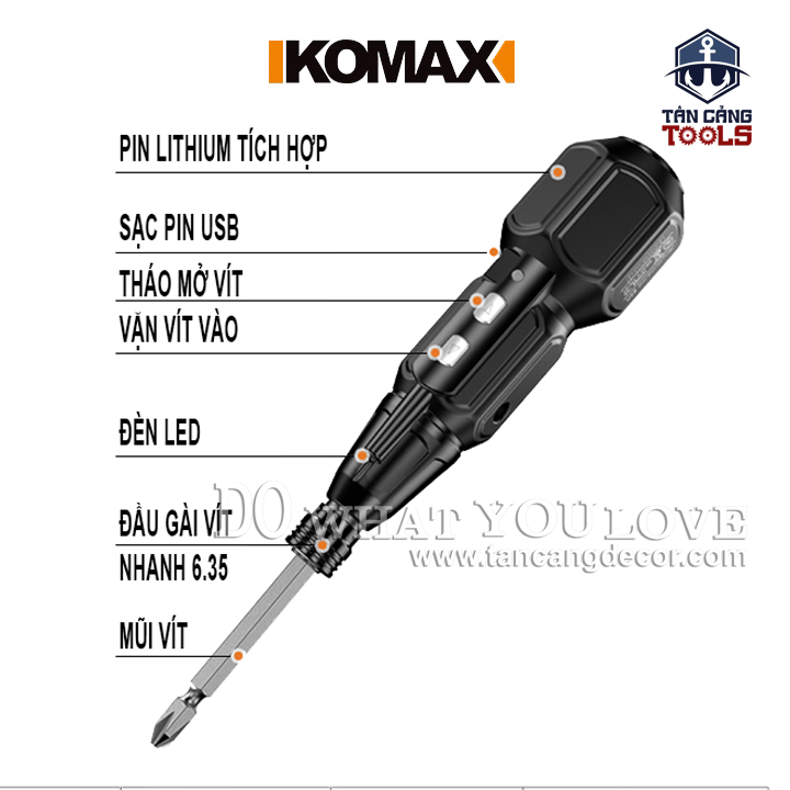Máy Vặn Vít Điện Tử Sạc USB Komax 4.2V - Ảnh 2