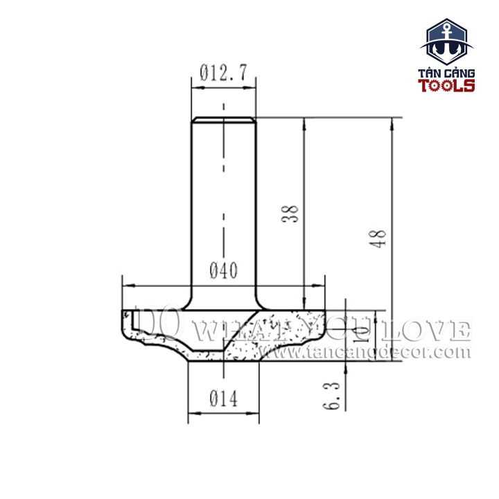 Mũi Router Đánh Pano Tủ Tideway 40 mm Cốt 12.7 mm - Ảnh 2