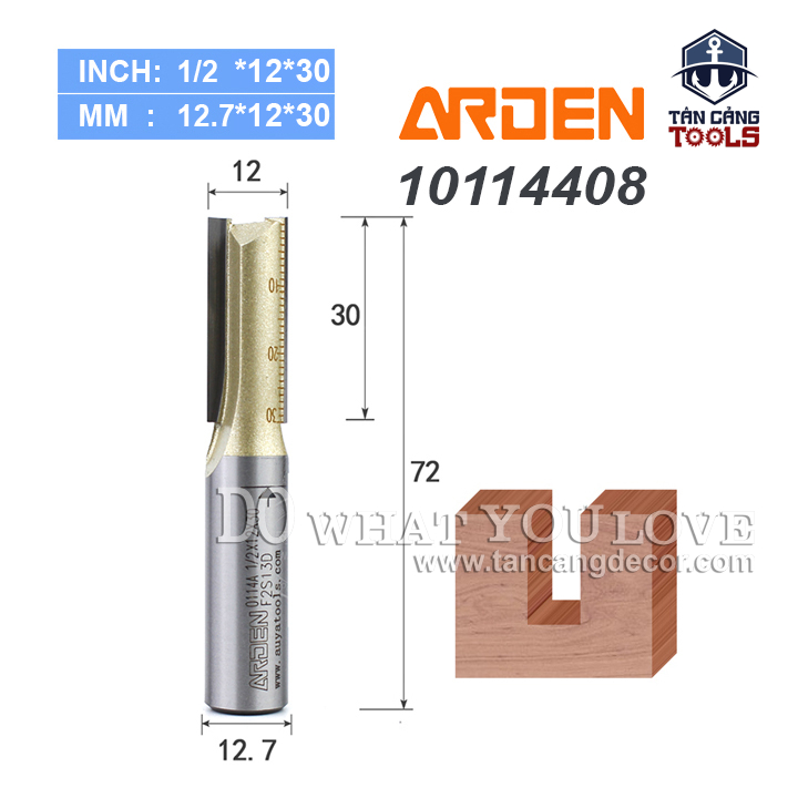 Mũi Router Arden Móc Rãnh 30 x 12mm Cốt 12.7 mm Arden 0114