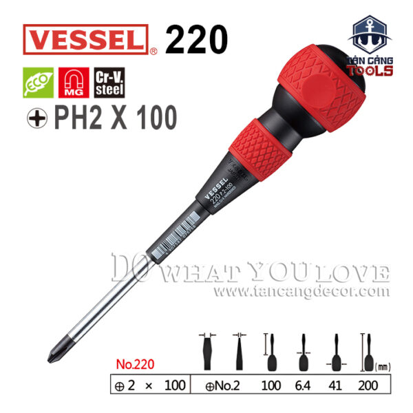 Tuốc Vít Đầu 4 Cạnh PH2 100 mm Vessel 220 - PH2 - 100