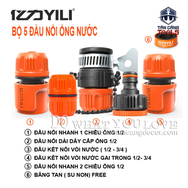 Bộ 6 Chi Tiết Đầu Nối Ống Nước Máy Rửa Xe Yili