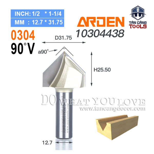 Mũi Router Arden Đánh Rãnh V 90 Độ 31.75 mm Cốt 12.7 mm Arden 0304