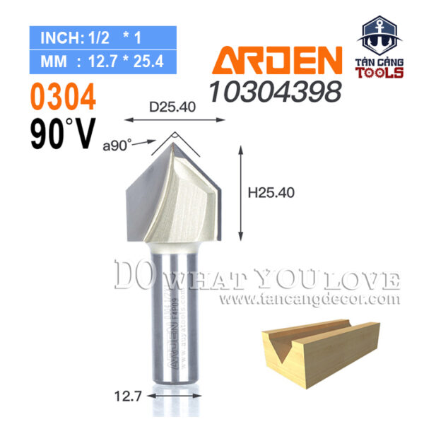 Mũi Router Arden Đánh Rãnh V 90 Độ 25.4 mm Cốt 12.7 mm Arden 0304