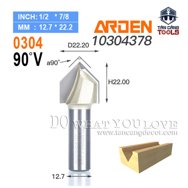 Mũi Router Arden Đánh Rãnh V 90 Độ 22.2 mm Cốt 12.7 mm Arden 0304