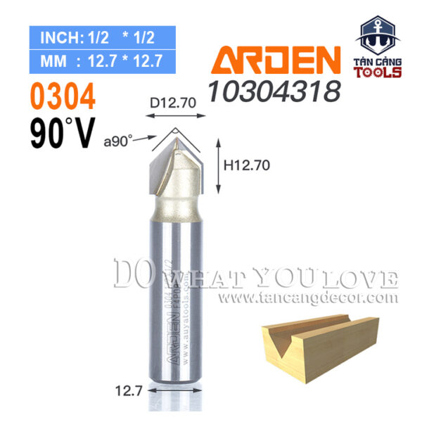 Mũi Router Arden Đánh Rãnh V 90 Độ 12.7 mm Cốt 12.7 mm Arden 0304