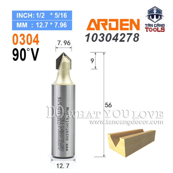 Mũi Router Arden Đánh Rãnh V 90 Độ 7.96 mm Cốt 12.7 mm Arden 0304