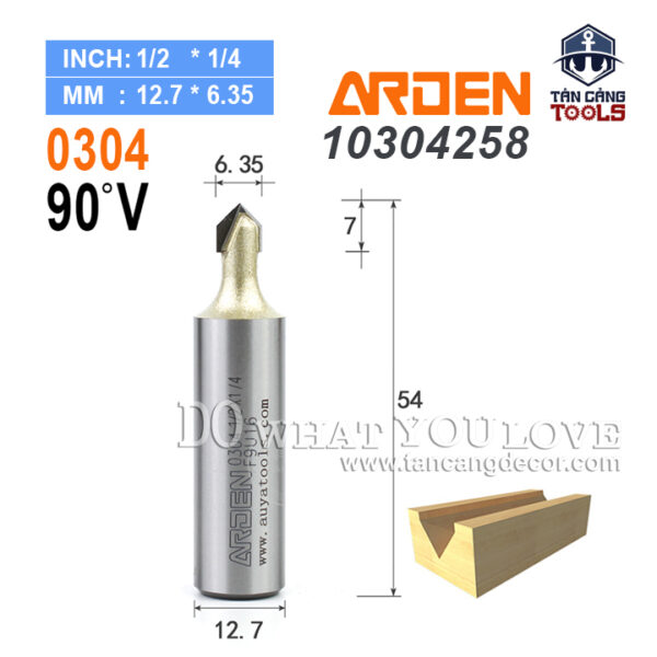 Mũi Router Arden Đánh Rãnh V 90 Độ 6.35 mm Cốt 12.7 mm Arden 0304