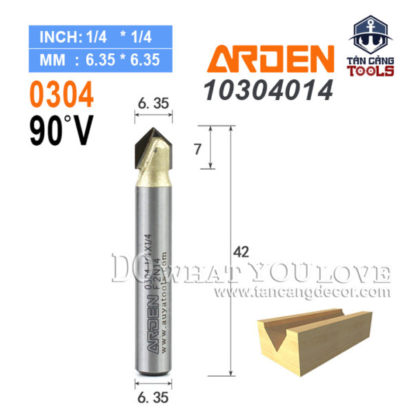 Mũi Router Arden Đánh Rãnh V 90 Độ 6.35 mm Cốt 6.35 mm Arden 0310