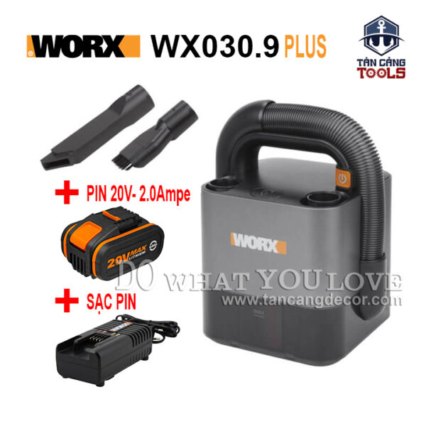 Combo Máy Hút Bụi Mini Worx WX030.9 20V ( Thân Máy, 1 Pin 2.0Ah, 1 Sạc )