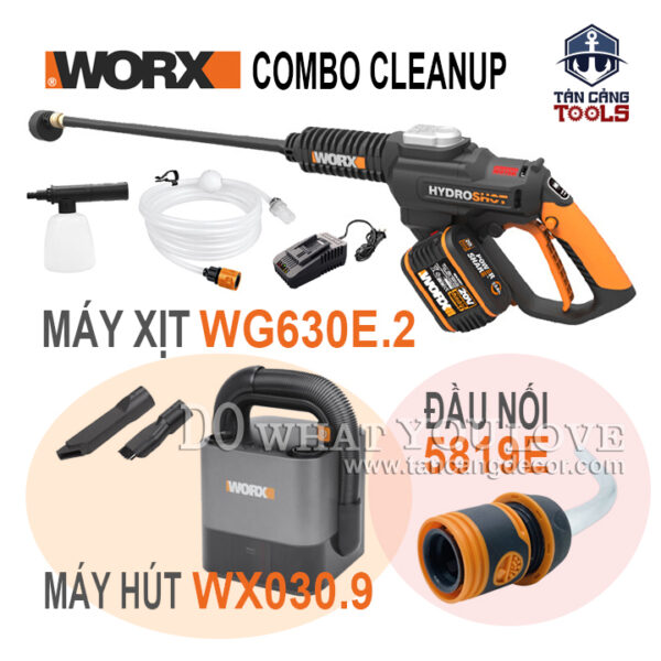 Combo Máy Hút Worx WX030.9 Và Máy Xịt Dùng Pin WG630E.5 Tặng Kèm Đầu Nối