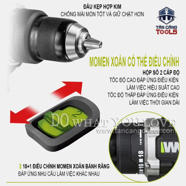 Combo Máy Khoan Vặn Vít Dùng Pin 20V Worx WU185.1  ( Thân Máy, 2 Pin 2.0Ah, 1 Sạc, 1 Túi Vải ) - Ảnh 10