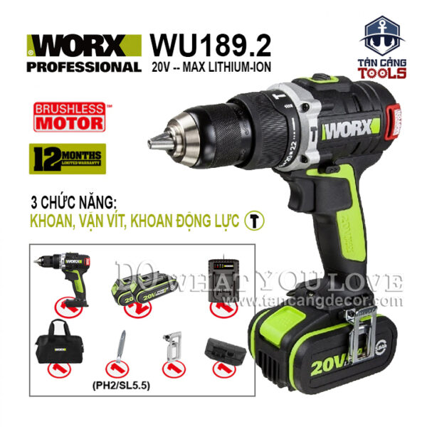 Máy Khoan Động Lực Dùng Pin 20V Worx WU189.2