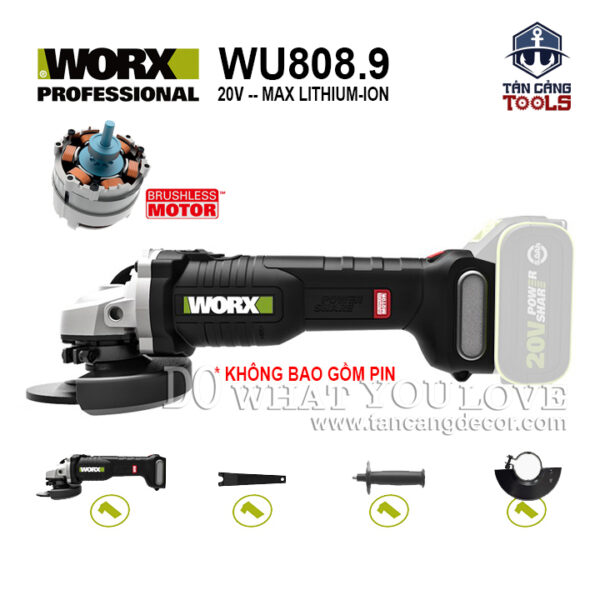Máy Mài Góc 100 mm Dùng Pin 20V Worx WU808.9 ( Thân Máy )