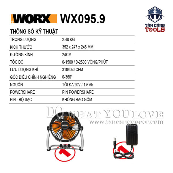 Alternative view of Body Và Sạc Quạt Dùng Pin 20 V Worx WX095.9