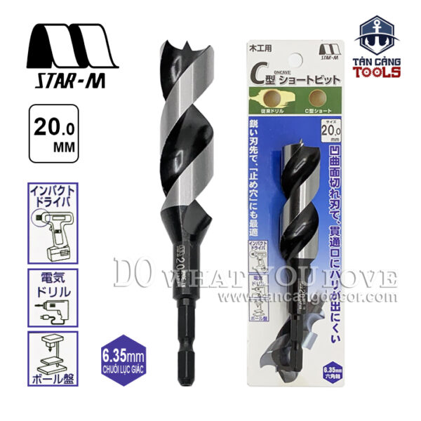 Mũi Khoan Gỗ Star-M 20mm Bước Thưa Ngắn Chuôi Dài Lục Giác - 1 Mũi
