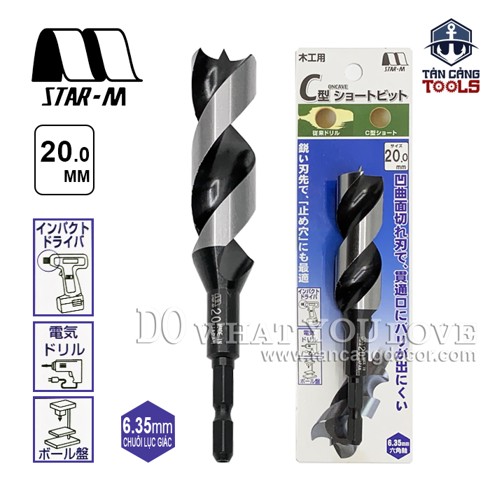 Mũi Khoan Gỗ Star-M 20mm Bước Thưa Ngắn Chuôi Dài Lục Giác - 1 Mũi