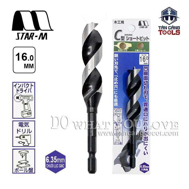Mũi Khoan Gỗ Star-M 16mm Bước Thưa Ngắn Chuôi Dài Lục Giác - 1 Mũi