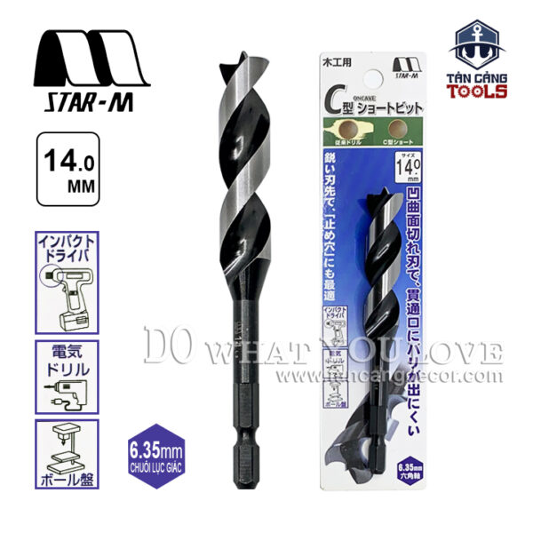 Mũi Khoan Gỗ Star-M 14mm Bước Thưa Ngắn Chuôi Dài Lục Giác - 1 Mũi