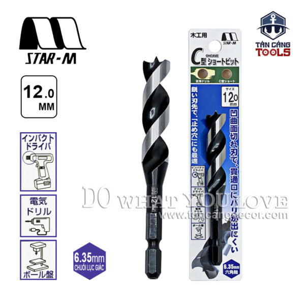 Mũi Khoan Gỗ Star-M 12mm Bước Thưa Ngắn Chuôi Dài Lục Giác Series 1 - 1 Mũi