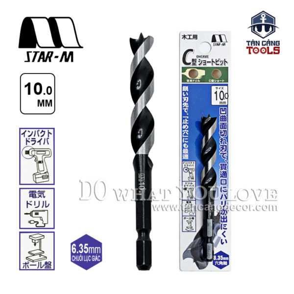 Mũi Khoan Gỗ Star-M 10mm Bước Thưa Ngắn Chuôi Dài Lục Giác Series 1 - 1 Mũi