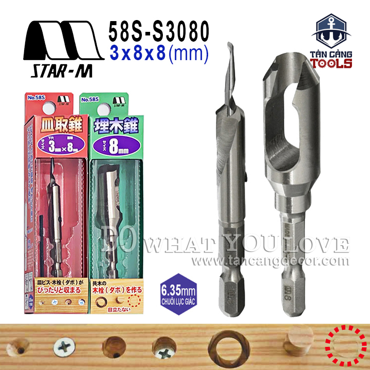 Bộ Mũi Khoan Âm Vít Và Mũi Khoét Chốt Gỗ Star-M 3 x 8 x 8mm