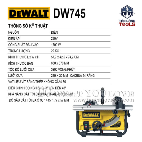 Máy Cưa Bàn Dewalt DWE745 1700W - Ảnh 3