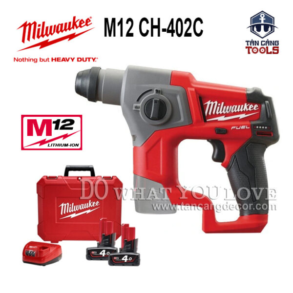 Combo Máy Khoan Bê Tông Dùng Pin Milwaukee M12 CH-402C ( 2 Pin 4.0Ah Và Sạc )
