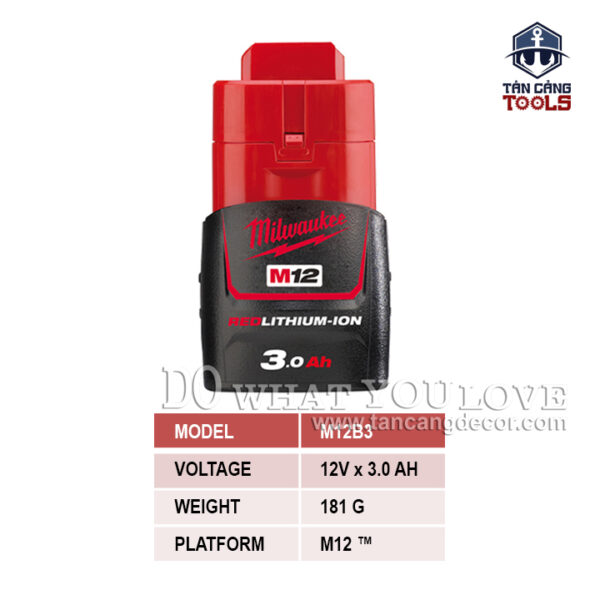 Pin 12V 3.0Ah Milwaukee M12B3 REDLITHIUM-ION - Ảnh 3