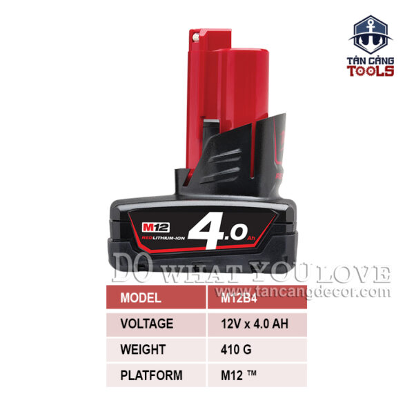 Pin 12V 4.0Ah Milwaukee M12B4 REDLITHIUM-ION - Ảnh 3