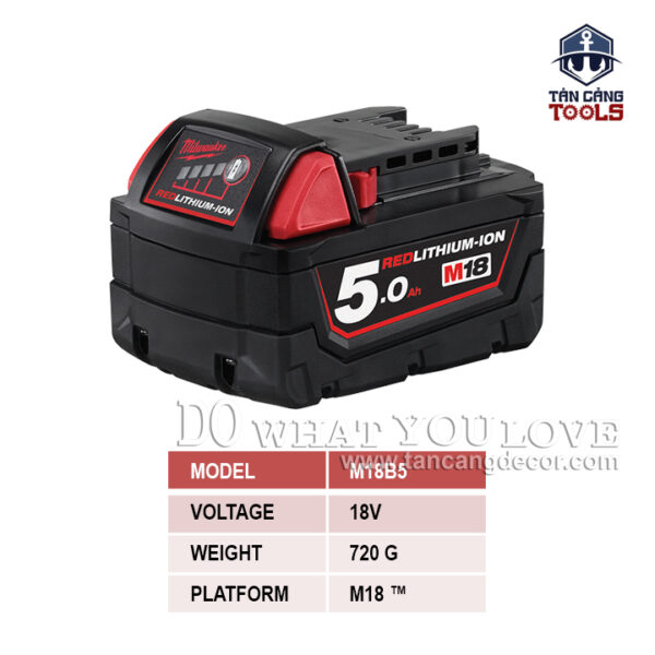Pin 18V 5.0Ah Milwaukee M18B5 REDLITHIUM-ION - Ảnh 3