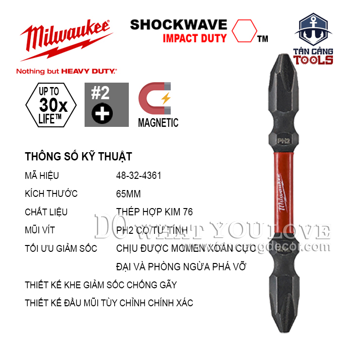 Mũi Bắt Vít Milwaukee PH2 65 mm 48 - 32 - 4361 - Ảnh 3