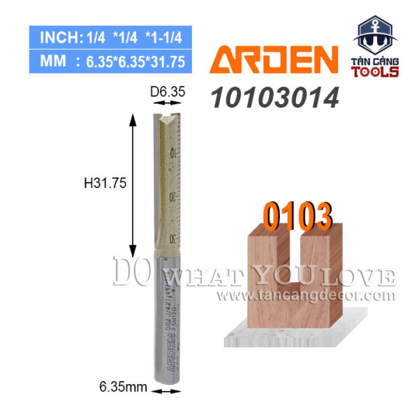 Mũi Router Arden Móc Rãnh 6.35 x 31.75 mm Cốt 6.35 mm Arden 0103