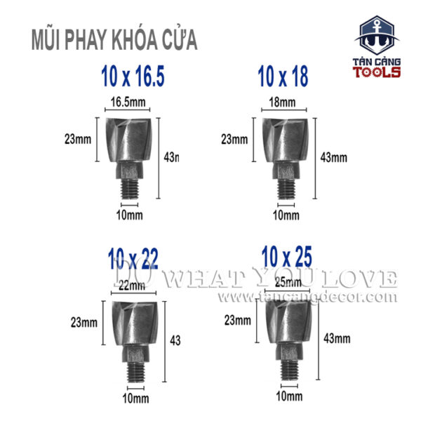 Mũi Phay Chuyên Gỗ Cứng Dành Cho Bộ Dụng Cụ Phay Khóa Cửa Cốt 10 mm (nhiều kích thước)