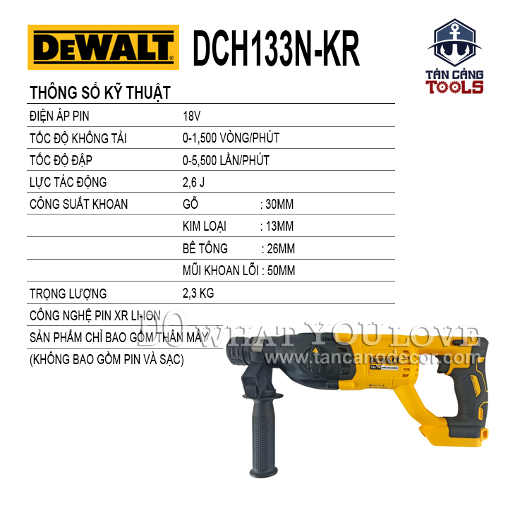 Máy Khoan Bê Tông 3 Chế Độ Dùng Pin DeWalt 18V DCH133N-KR ( Thân Máy ) - Ảnh 3