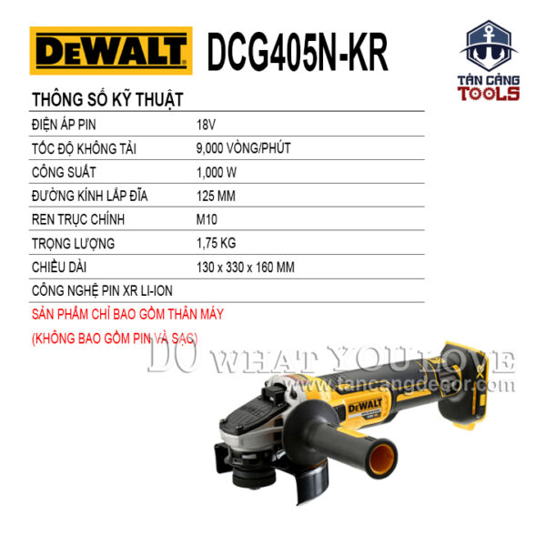 Alternative view of Combo Máy Mài Góc 100 mm Dùng Pin DeWalt 18V DCG405M1 + Pin 4.0 Ah + Sạc Nhanh + Túi Xách