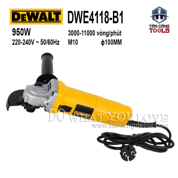 Máy Mài Góc 100 mm DeWalt DWE4118-B1 950W ( Khởi Động Mềm, Có Điều Tốc, Chống Khởi Động Lại )