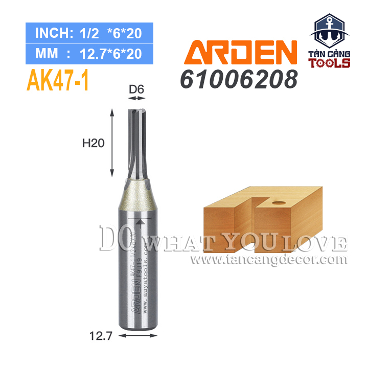 Mũi Router Arden CNC 6 x 20 mm Cốt 12.7 mm Arden AK47-1 ( Chuyên Ván Công Nghiệp )