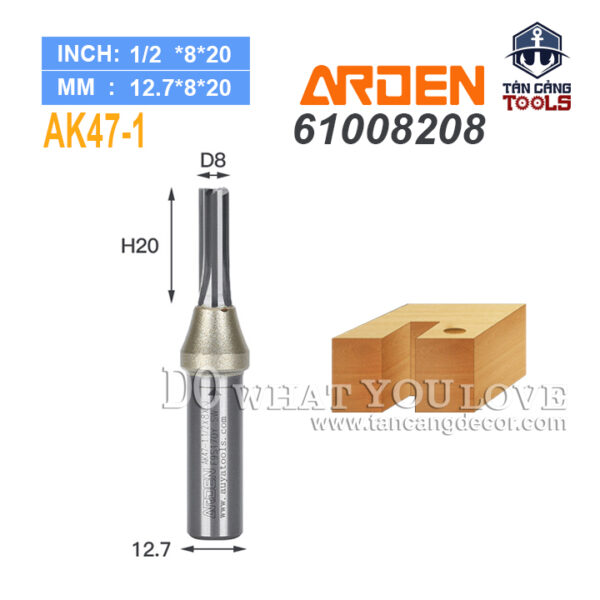 Mũi Router Arden CNC 8 x 20 mm Cốt 12.7 mm Arden AK47-1 ( Chuyên Ván Công Nghiệp )