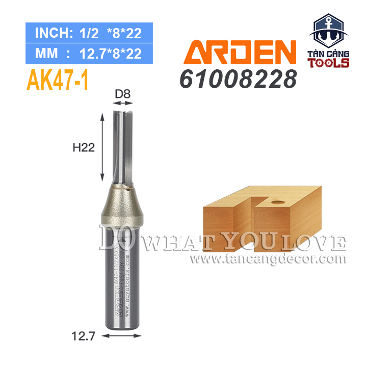 Mũi Router Arden CNC 8 x 22 mm Cốt 12.7 mm Arden AK47-1 ( Chuyên Ván Công Nghiệp )