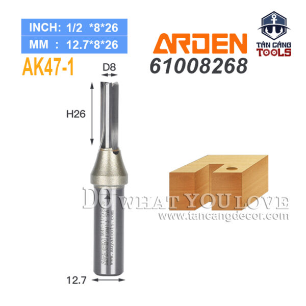 Mũi Router Arden CNC 8 x 26 mm Cốt 12.7 mm Arden AK47-1 ( Chuyên Ván Công Nghiệp )
